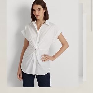 NWT Ralph Lauren White Twist Front Top Small Cotton Blend